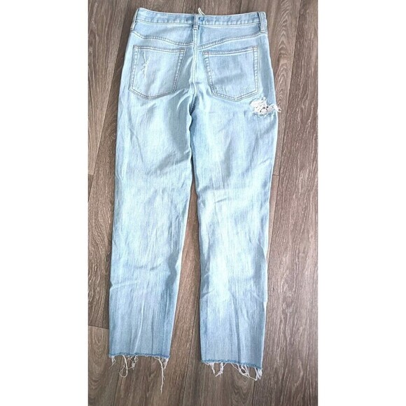 Free People Distressed Jeans Size 27 Crochet Lace Relaxed Ella Blue  Raw Hem - Picture 5 of 14